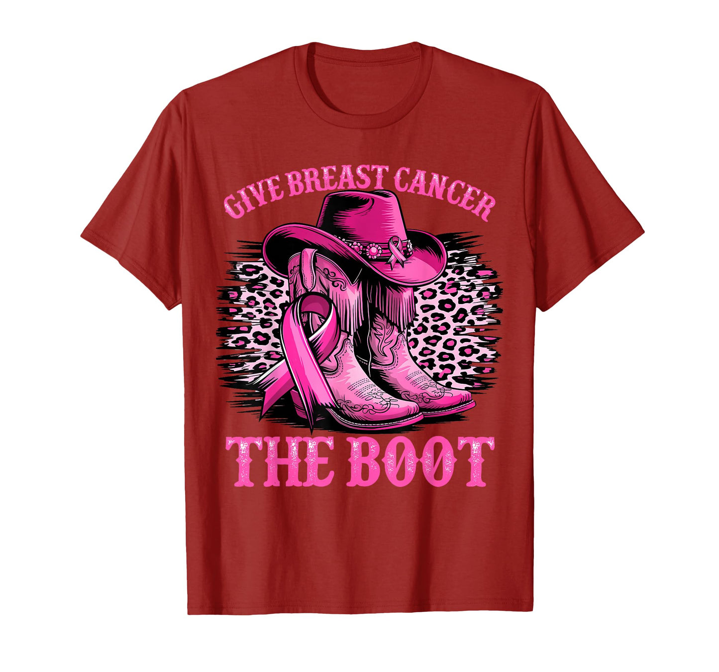 Cowgirl Western Give Breast Cancer The Boot Pink Ribbon T-Shirt