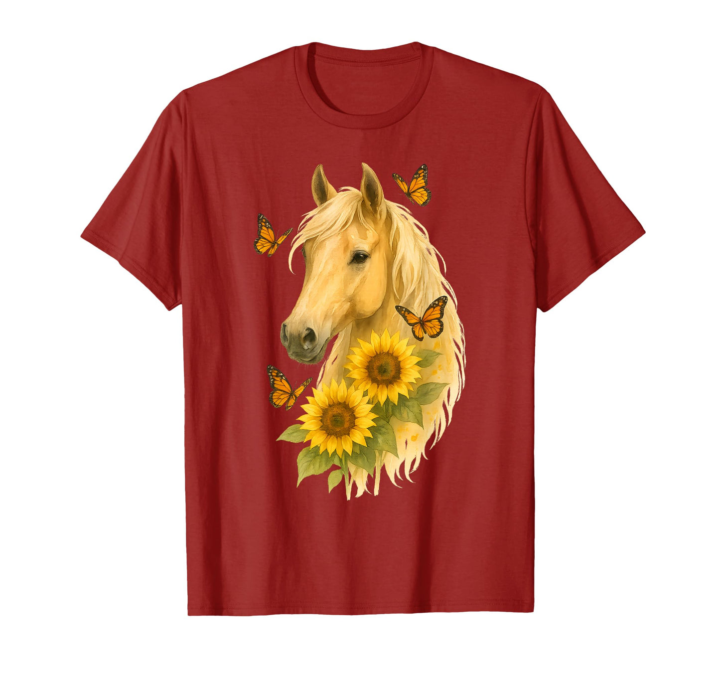 Boho Horse With Sunflowers And Butterflies Cute Farm Animal T-Shirt