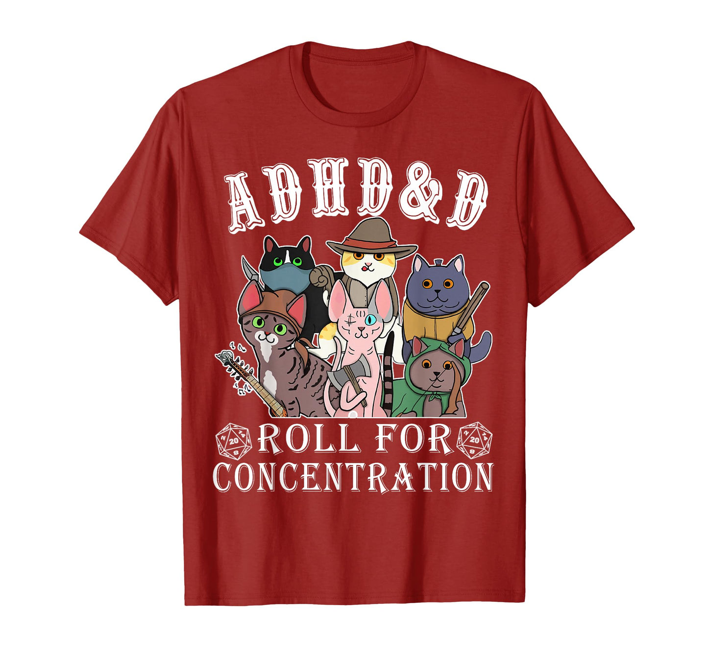 Cats RPG Gamer Roll For Concentration D20 Dice Nerdy Men Kid T-Shirt