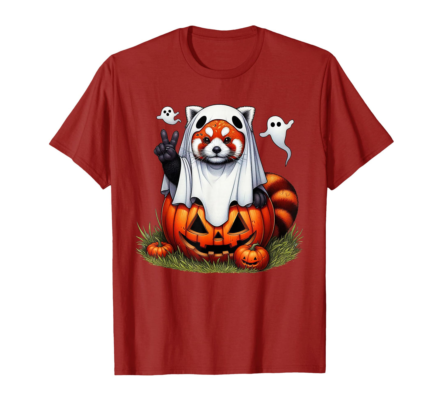 Funny Red Panda Ghost Boo Halloween Womens Mens Kids T-Shirt