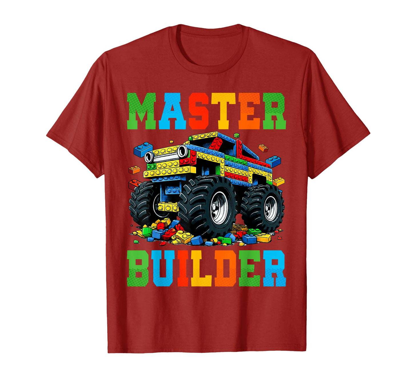 Monster Truck Master Builder Kids Building Bricks Blocks T-Shirt