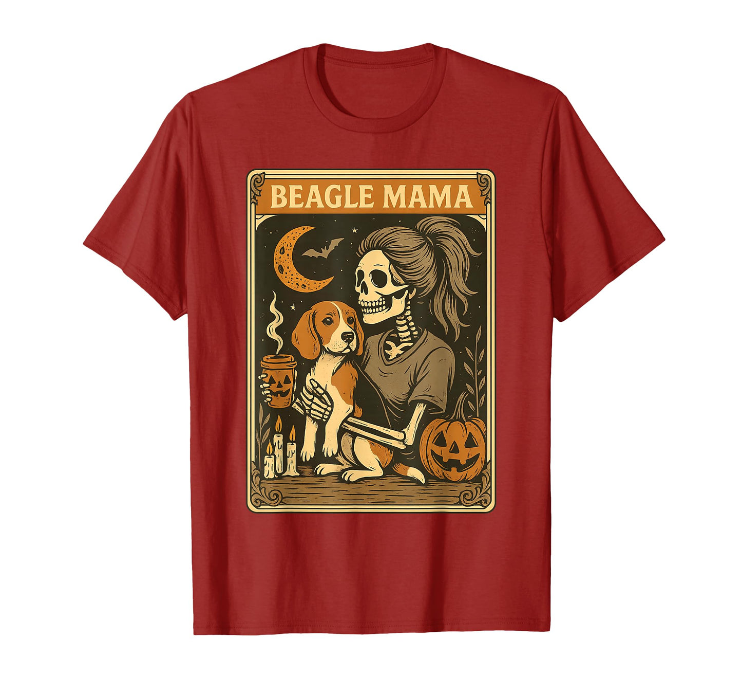 Beagle Mama Tarot Card Skeleton Dog Pumpkin Spooky Halloween T-Shirt