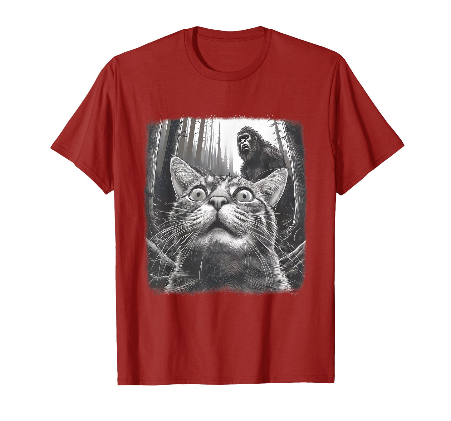 Surprised Scared Cat Selfie With Sasquatsch Bigfoot 0D4ERF T-Shirt