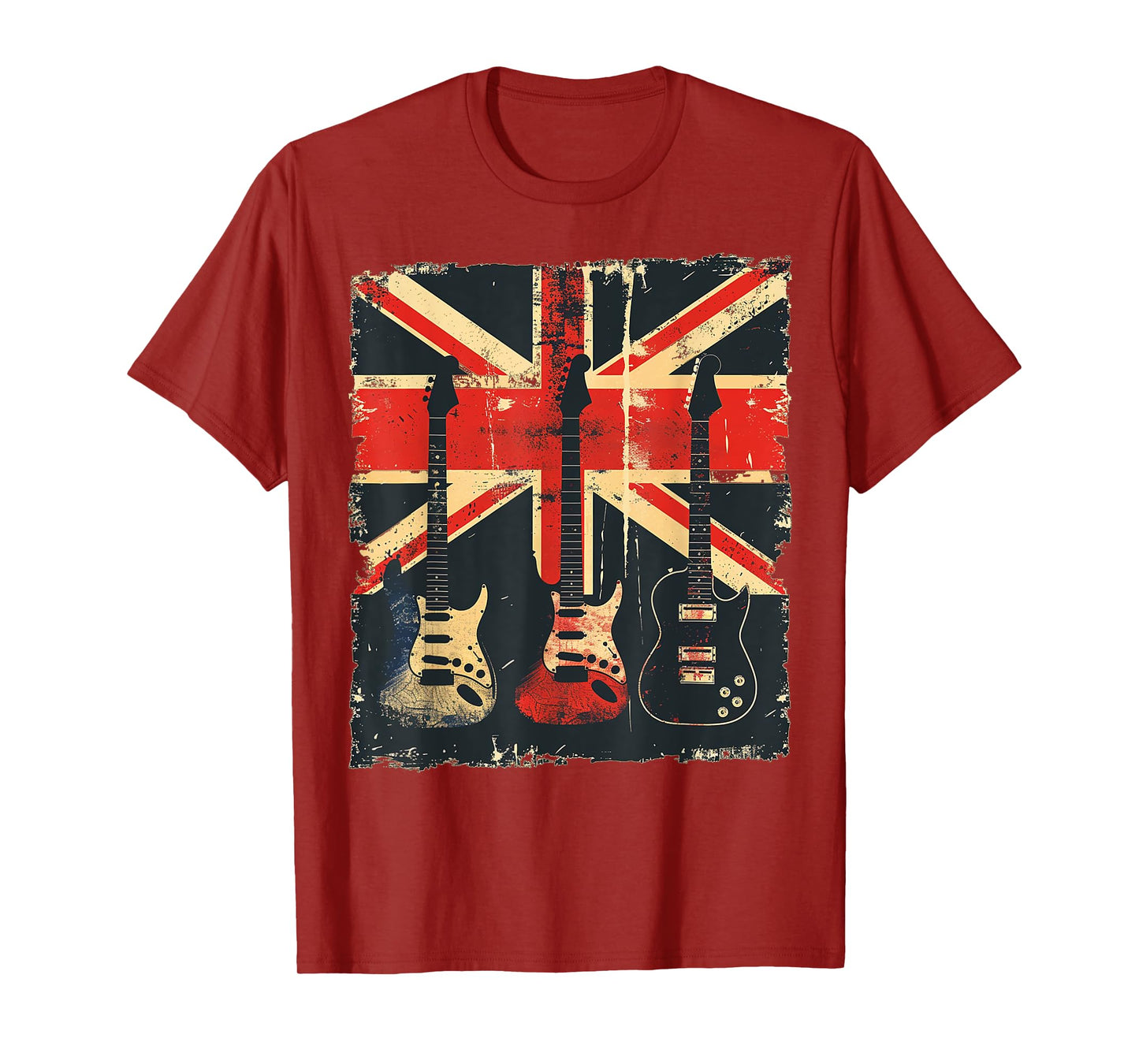 Vintage Guitar British Jack Union Flag Rock Guitarist T-Shirt