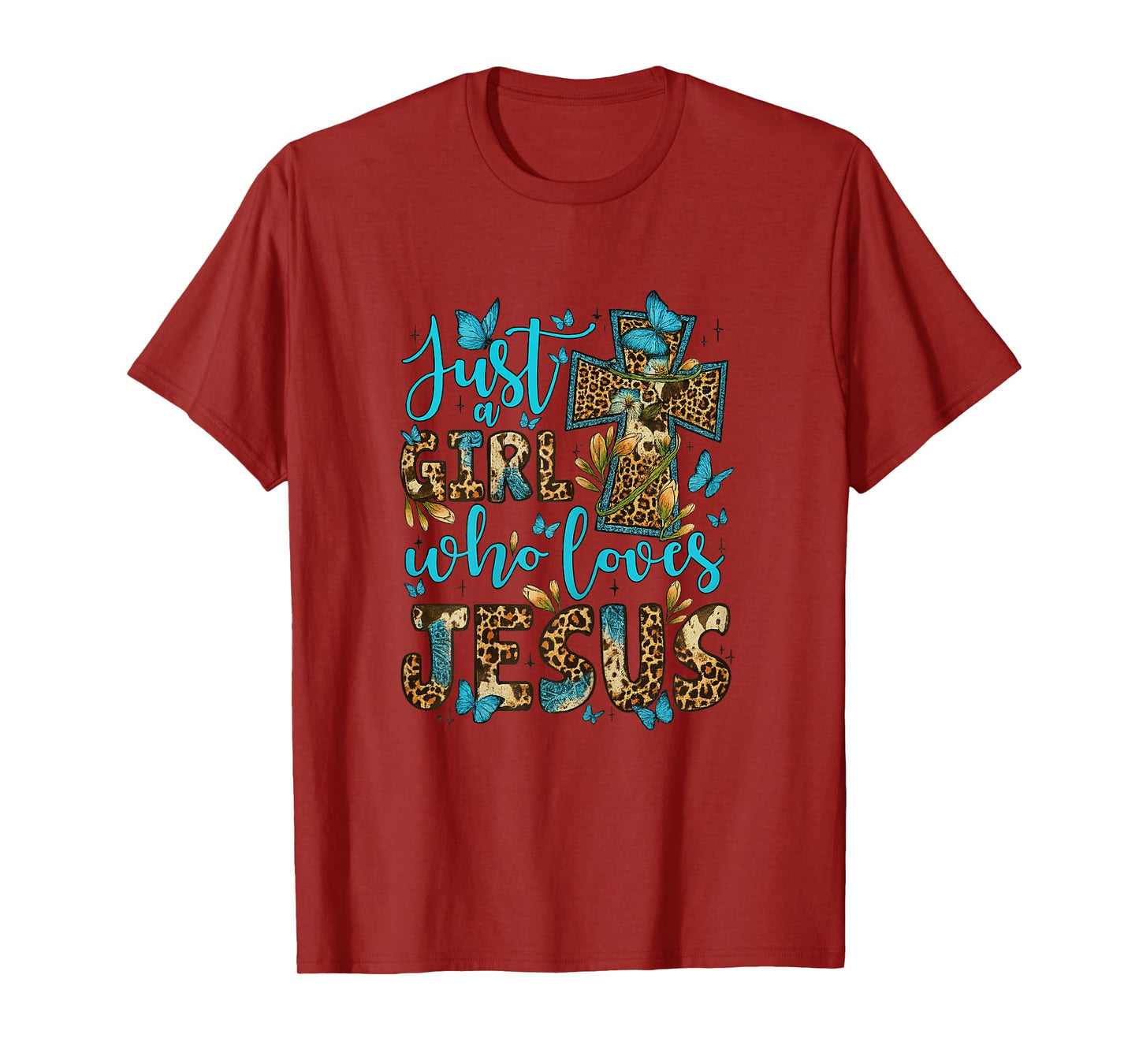 Just A Girl Who Loves Jesus Cross Christian Faith Leopard T-Shirt