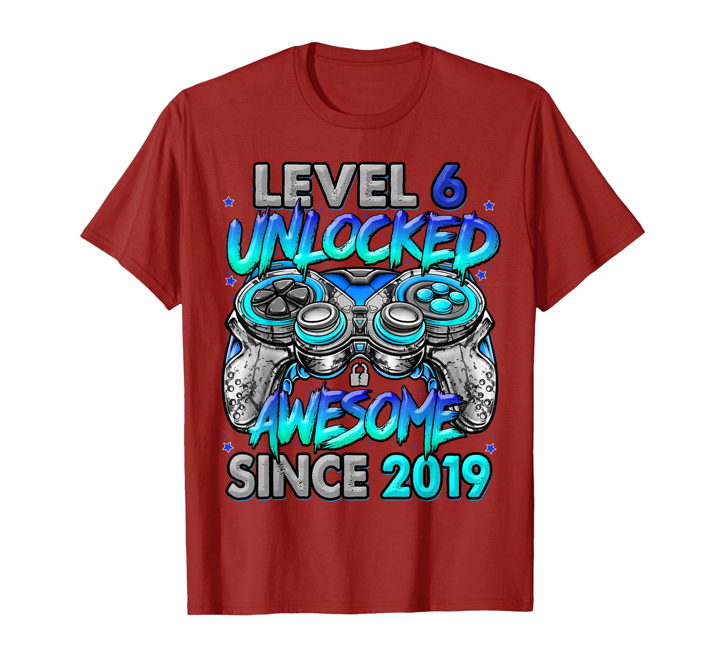 Level 6 Unlocked Awesome Since 2019 6th Birthday Gaming T-Shirt