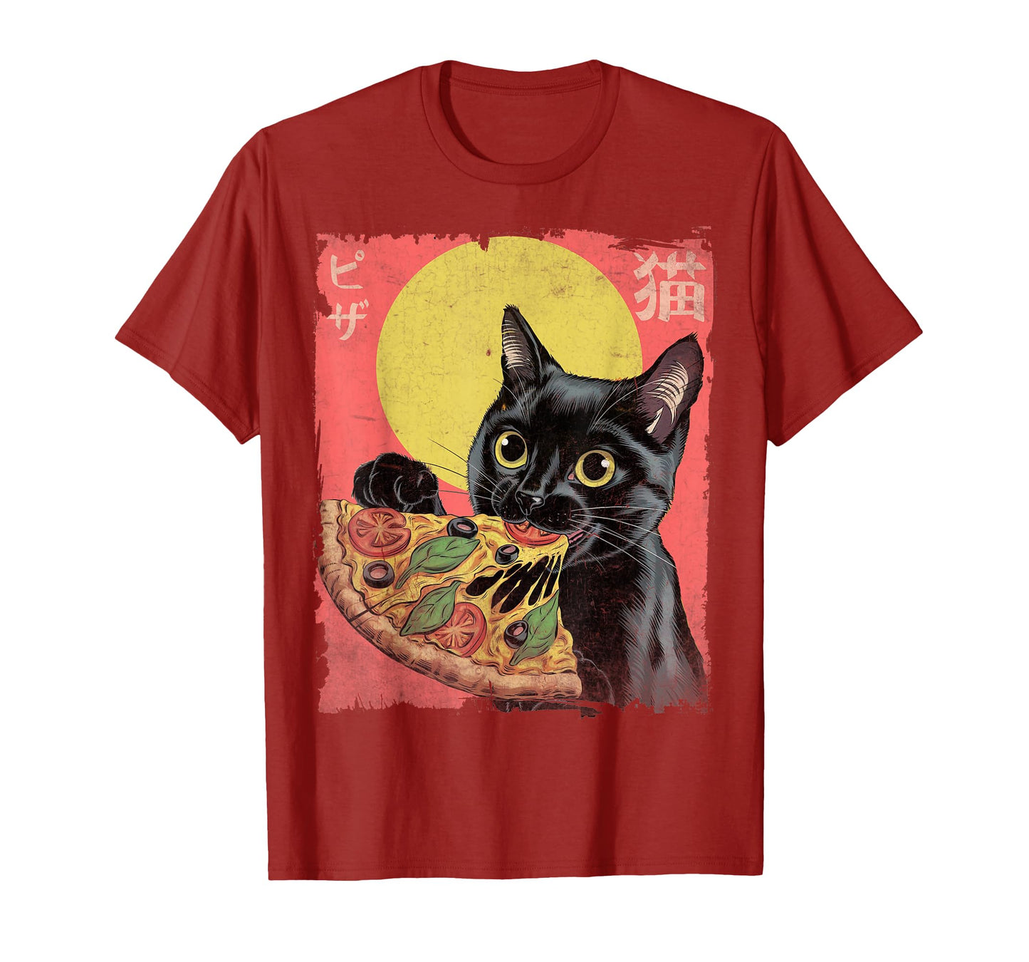 Aesthetic Cat Eating Pizza Japanese Kawaii Anime Cat Pizza T-Shirt