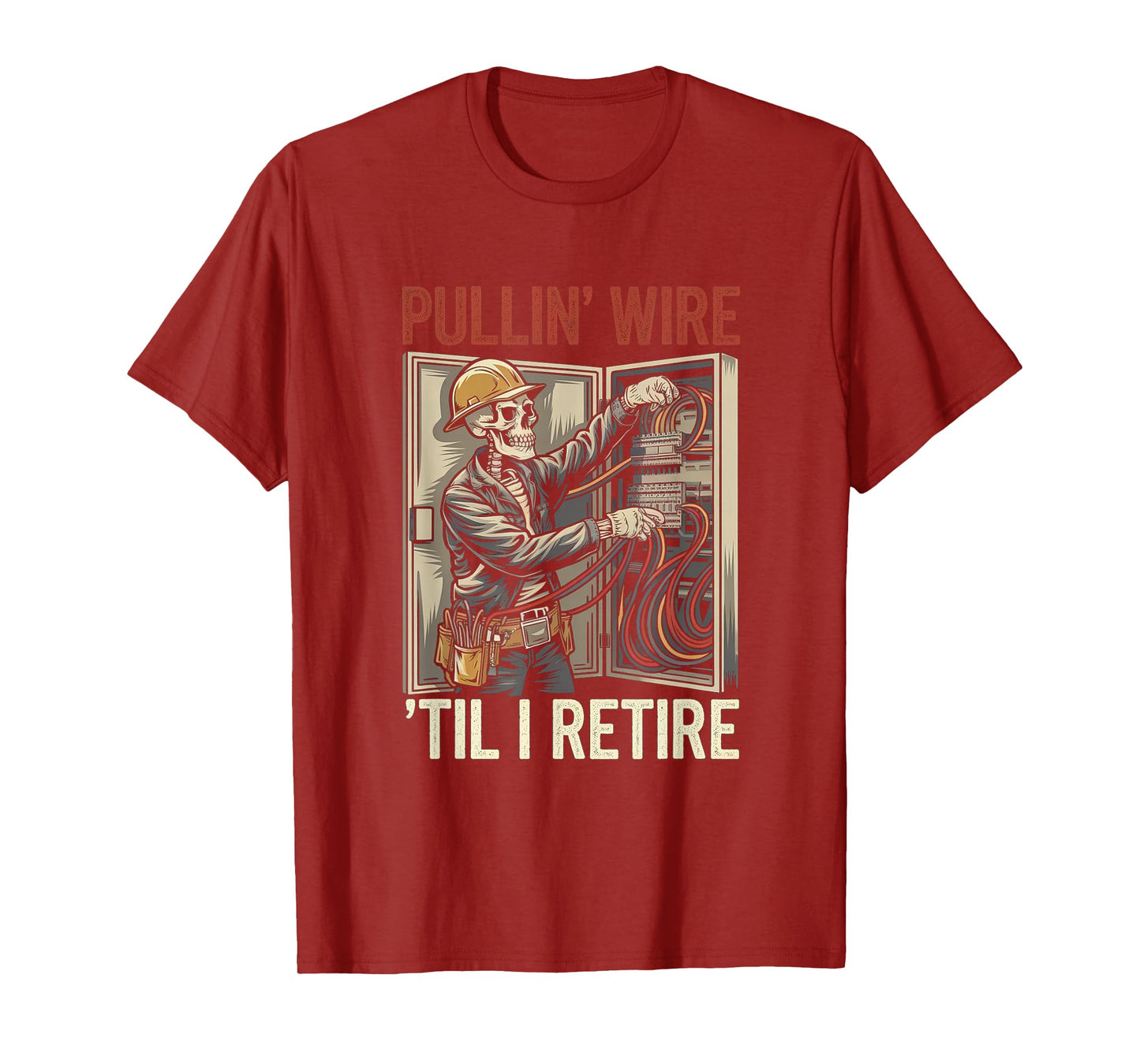 Electrician Skull Pullin' Wire 'Til I Retire Vintage T-Shirt