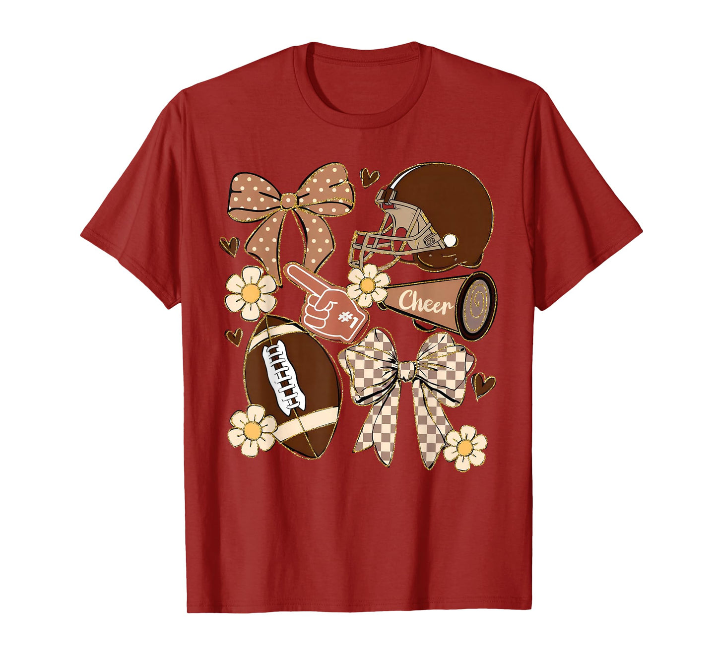 Cheer Touchdown American Football Game Day Coquette Bow T-Shirt