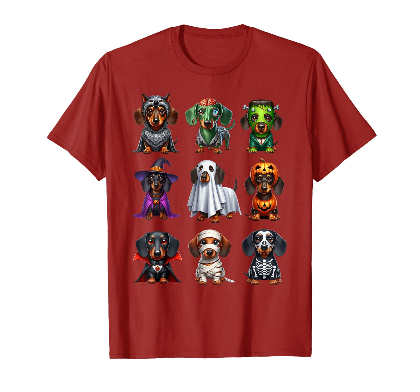 Dachshund Dogs Witch Zombie Mummy Skeleton Pumpkin Halloween T-Shirt