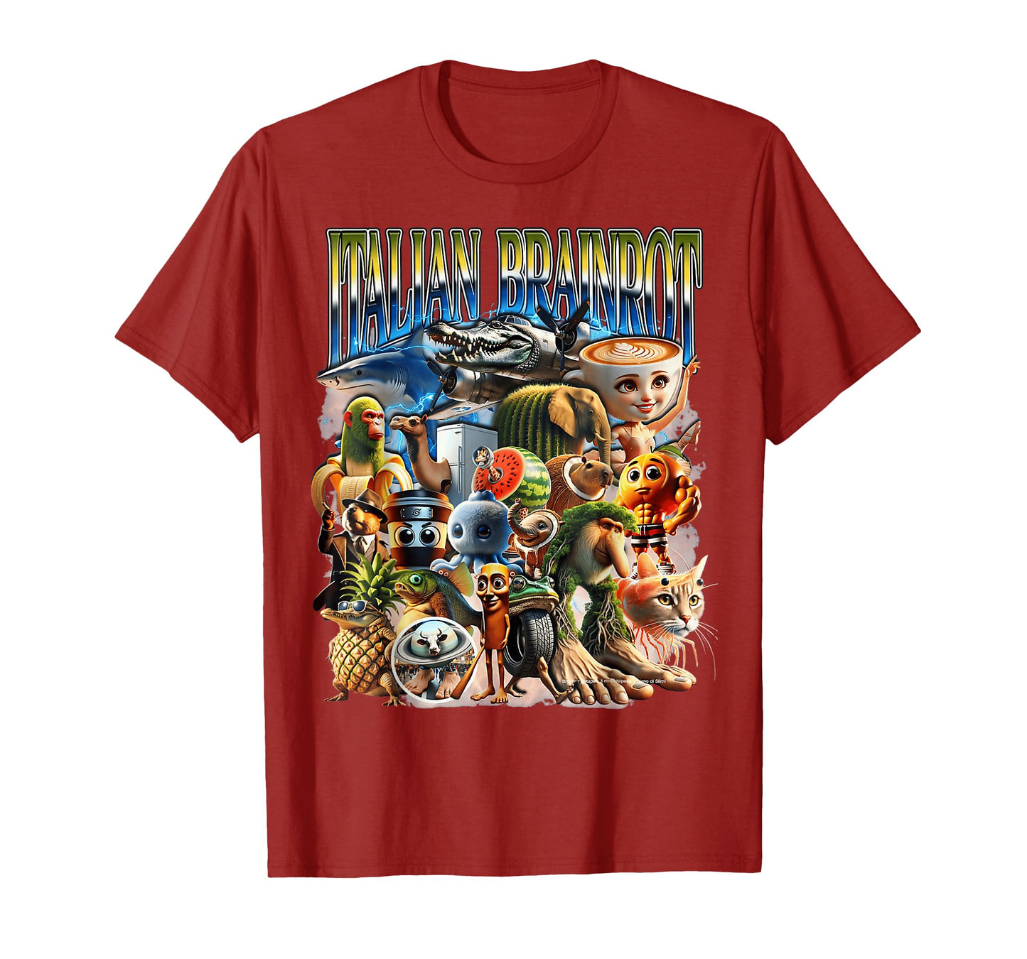 Types of Italian Brainrot Meme Character Hand Drawn for Kids T-Shirt