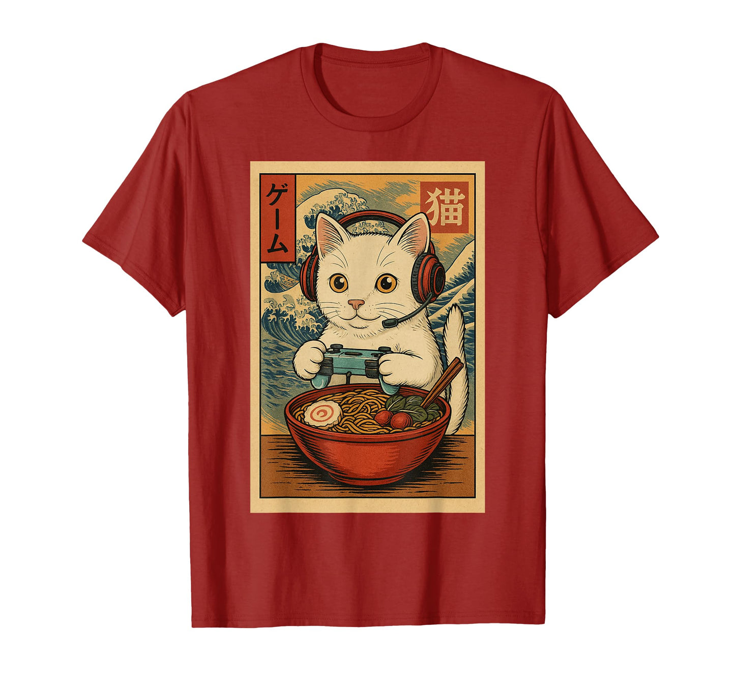 Kawaii Anime Gamer Cat Ramen Retro Japanese Gaming Funny T-Shirt