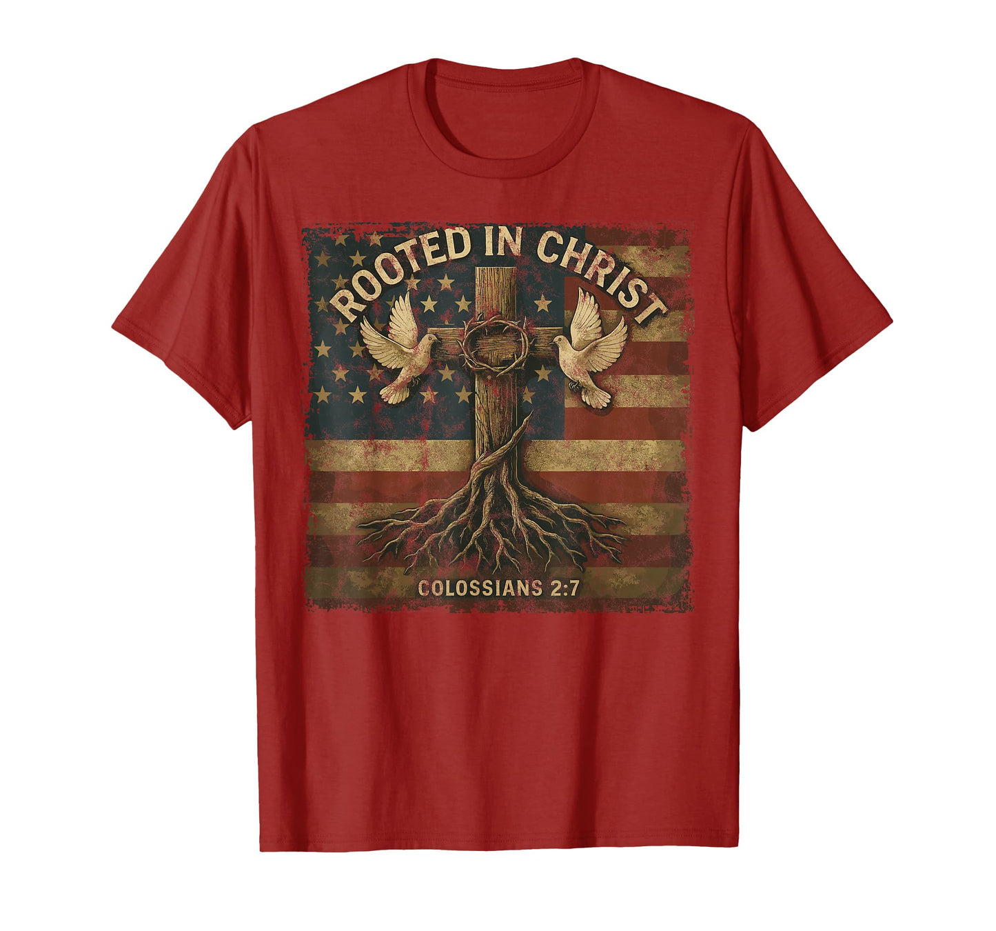 Vintage Rooted in Christ Retro Cross Christian Verse T-Shirt