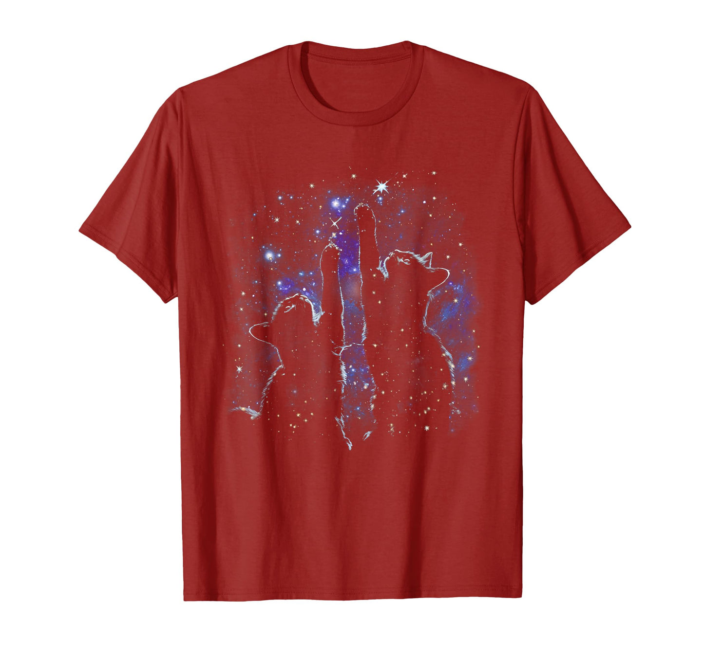 Two Cats Reaching for Stars Funny Galaxy Space Cat Night Sky T-Shirt