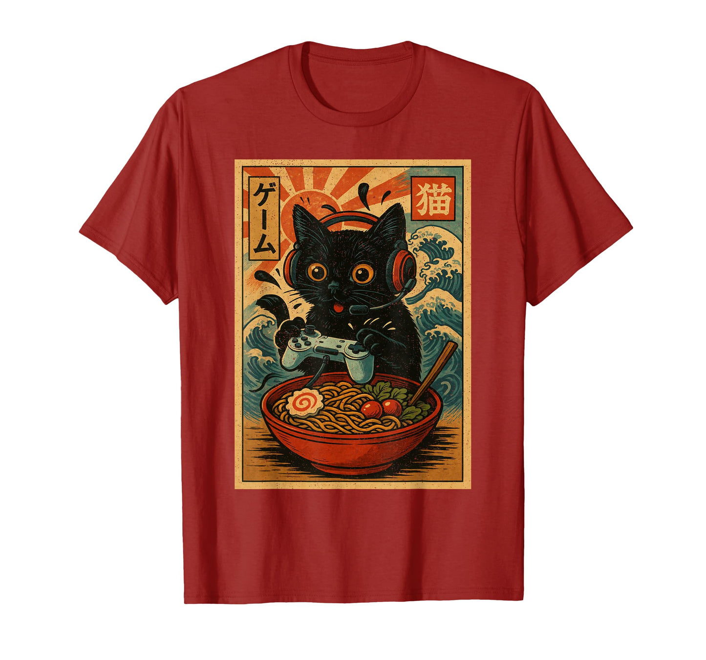 Cute Kawaii Gamer Cat Funny Ramen Retro Japanese Cat Gaming T-Shirt
