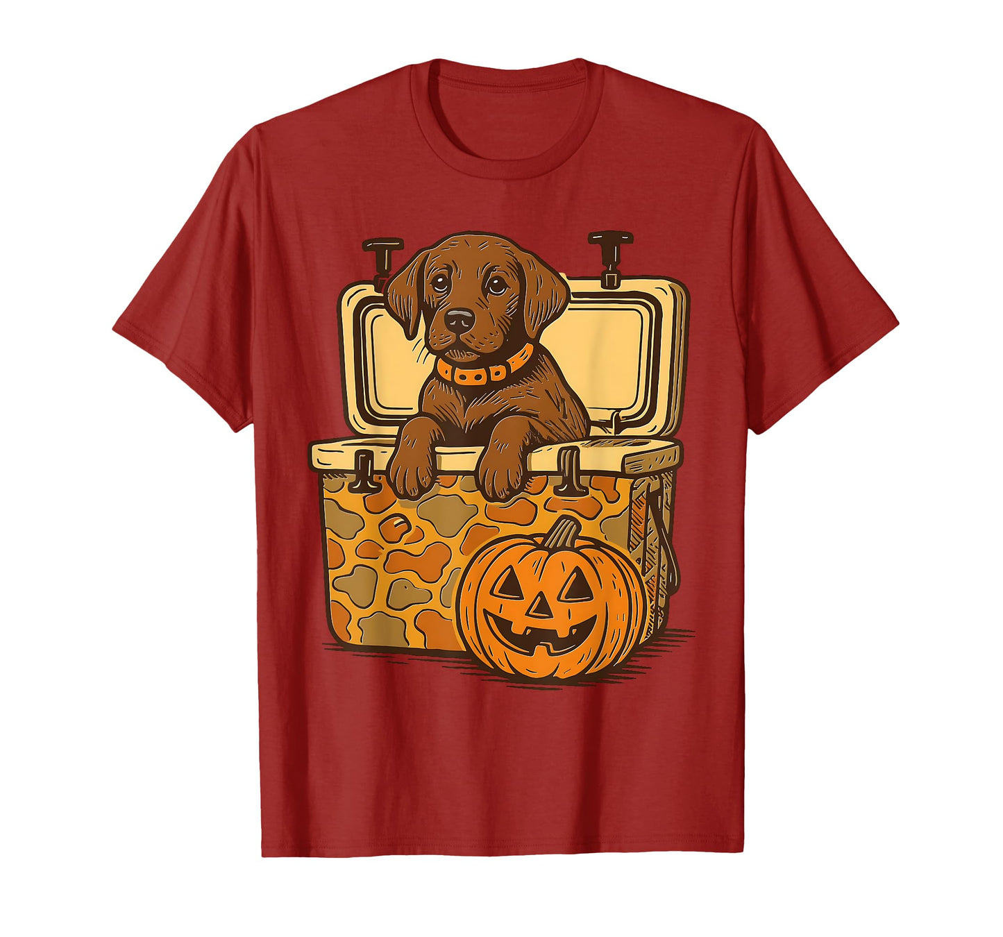 Brown Lab in Camo Cooler Pumpkin Hunting Dog Halloween T-Shirt
