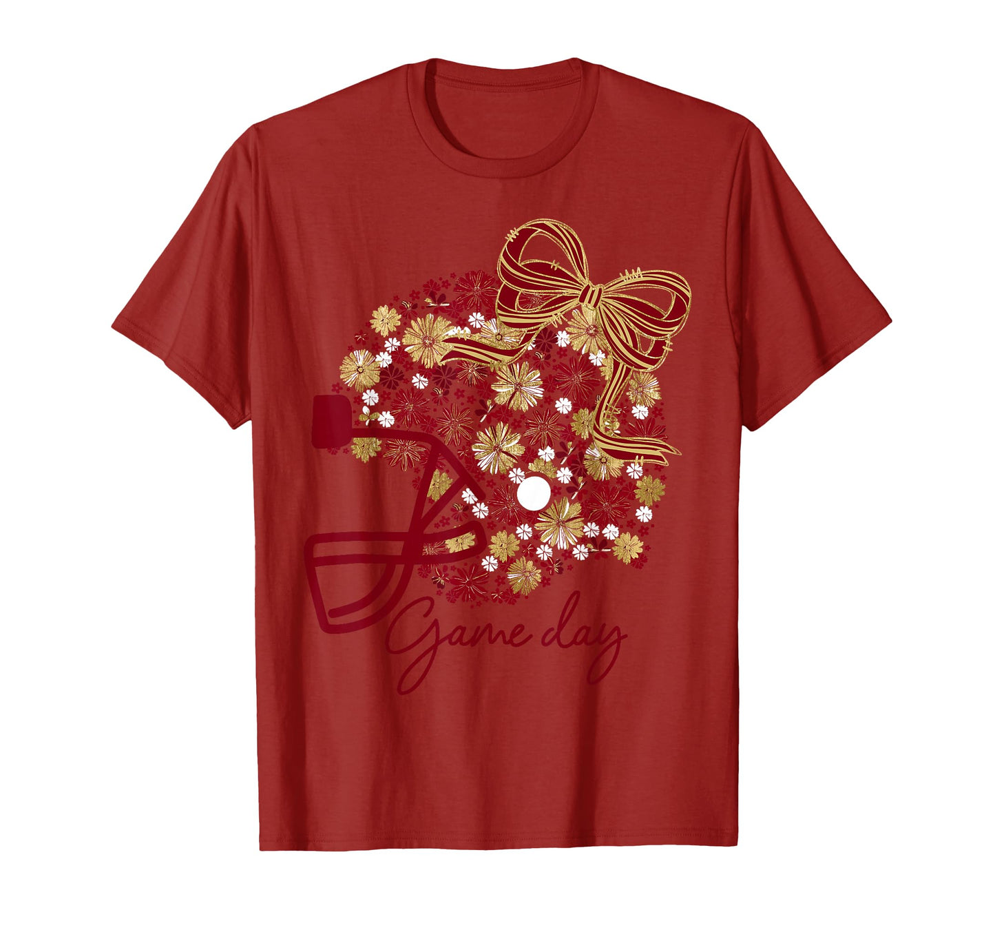 Floral Football Game Day Girly Team Spirit Burgundy & Gold T-Shirt