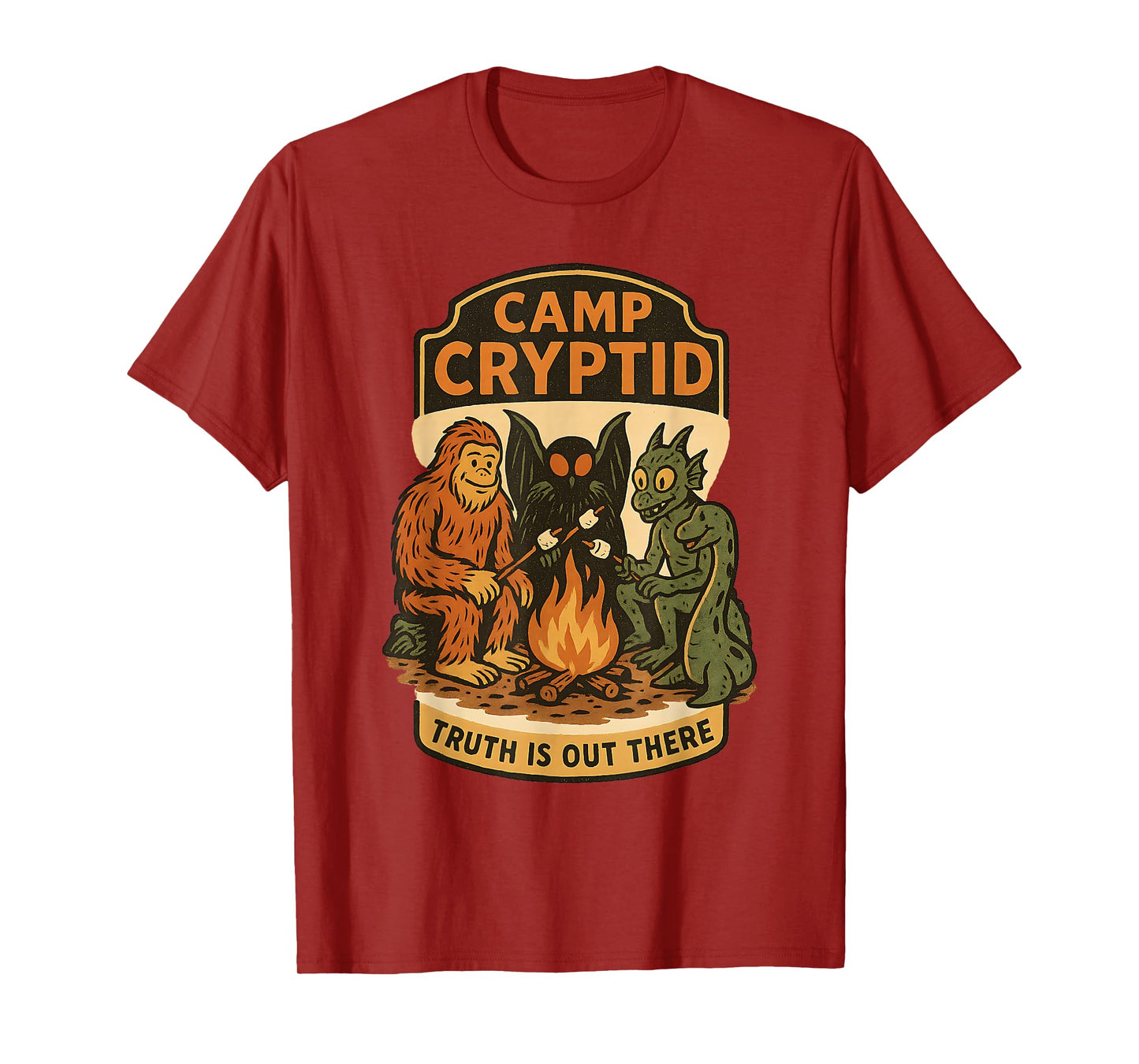 Funny Camp Cryptid Bigfoot Mothman Jackalope Retro Camping T-Shirt