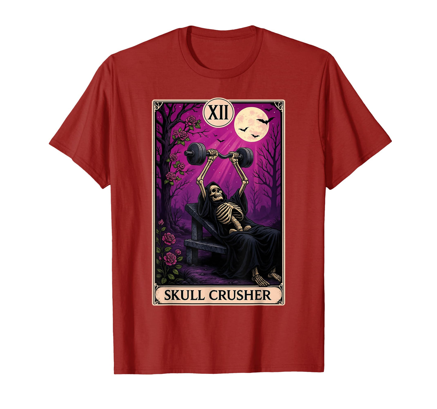 Tarot Card Skull Crusher Triceps Workout Skeleton Halloween T-Shirt