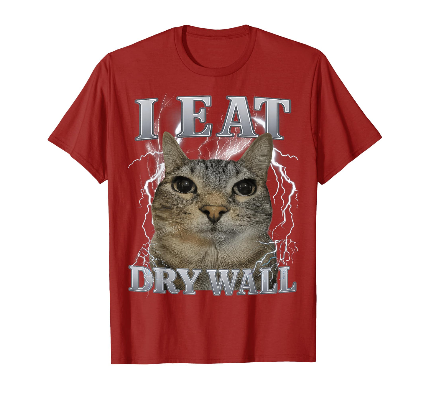 I Eat Dry Wall Silly Cat Meme Funny Men Women Kids Graphic T-Shirt
