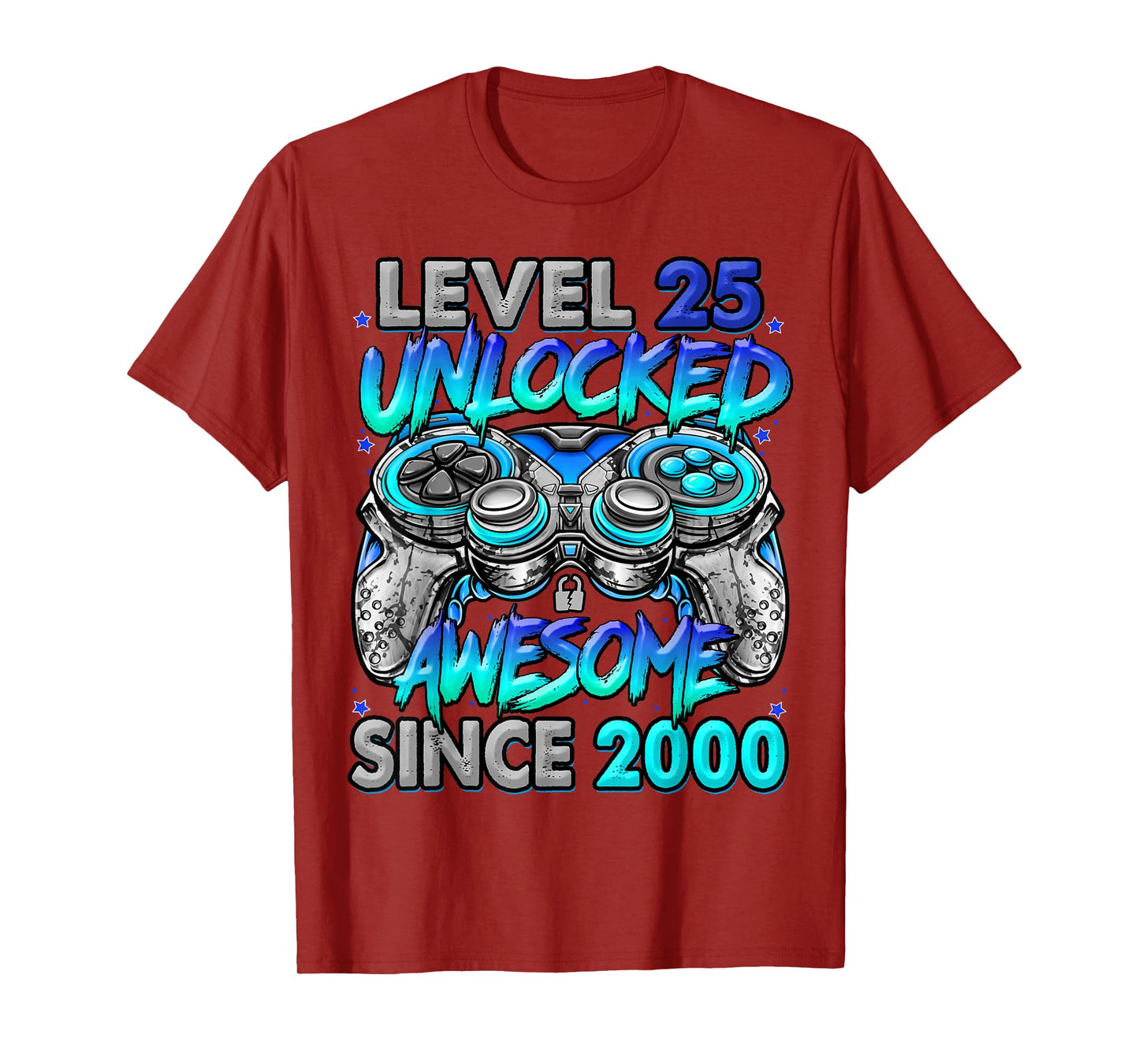 Level 25 Unlocked Awesome Since 2000 25th Birthday Gaming T-Shirt