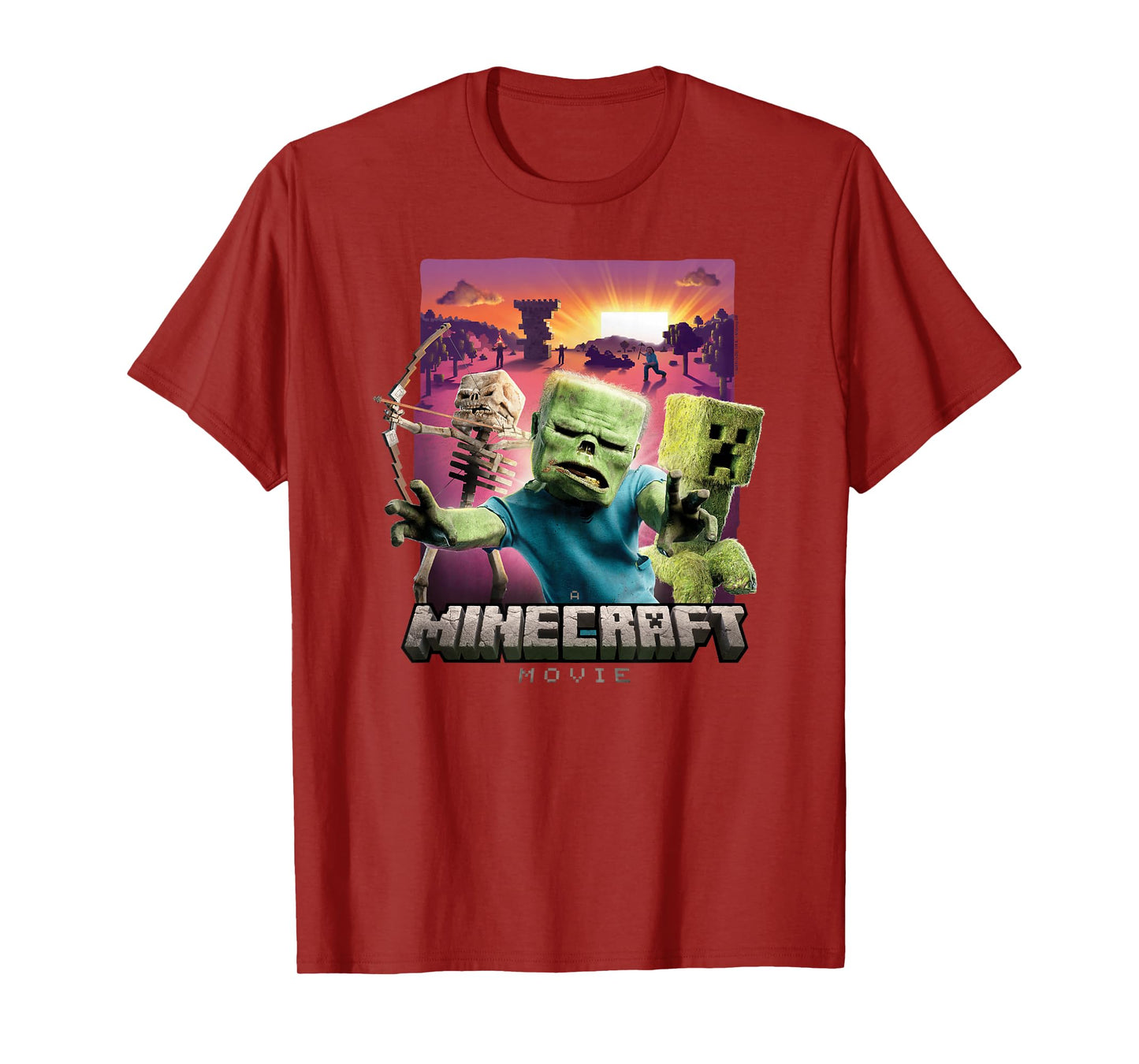 A Minecraft Movie Skeleton Zombie & Creeper Group Portrait T-Shirt