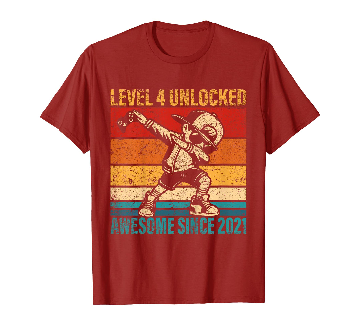 Kids 4 Years Old Birthday Gamer Dabbing Boy 4th Level Unlocked T-Shirt