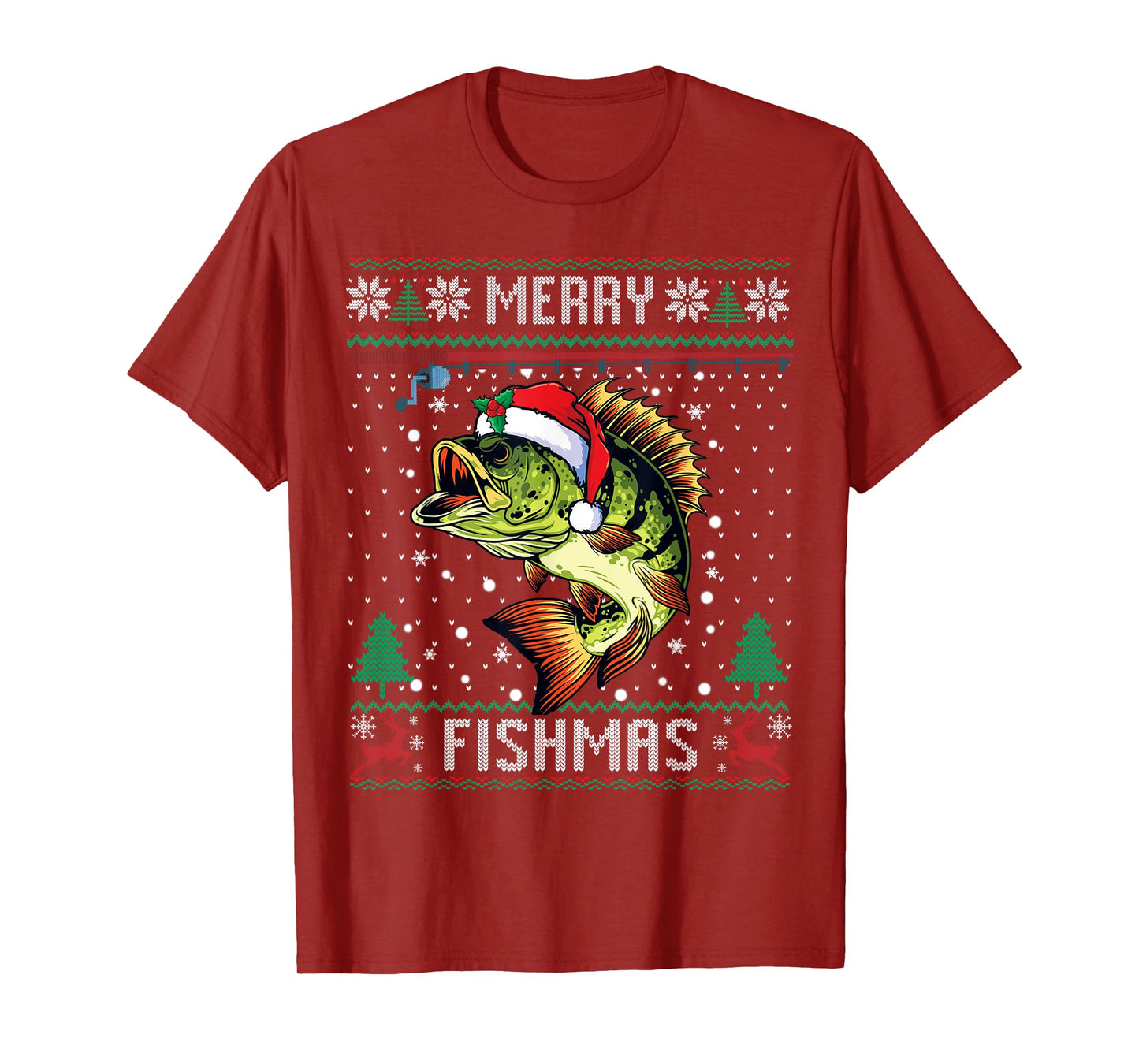 Merry Fishmas Bass Fish Fishing Christmas Ugly Sweater Xmas T-Shirt