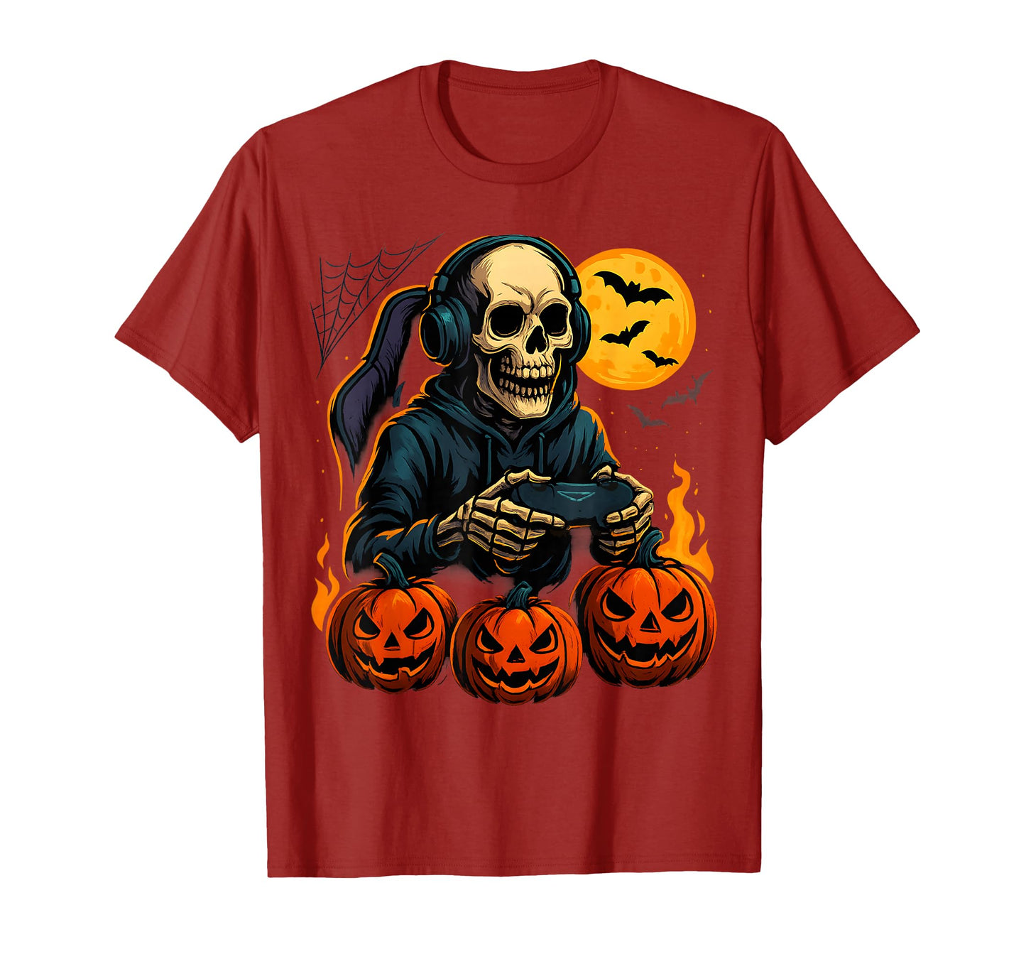 Halloween Skeleton Gamer with Pumpkins Controller for Kids T-Shirt