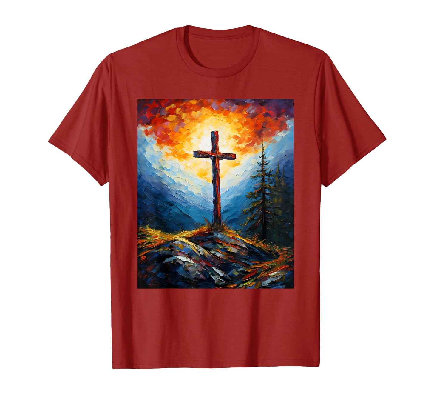 Aesthetic Vangogh Style Starry Night Cross Faith Christian T-Shirt