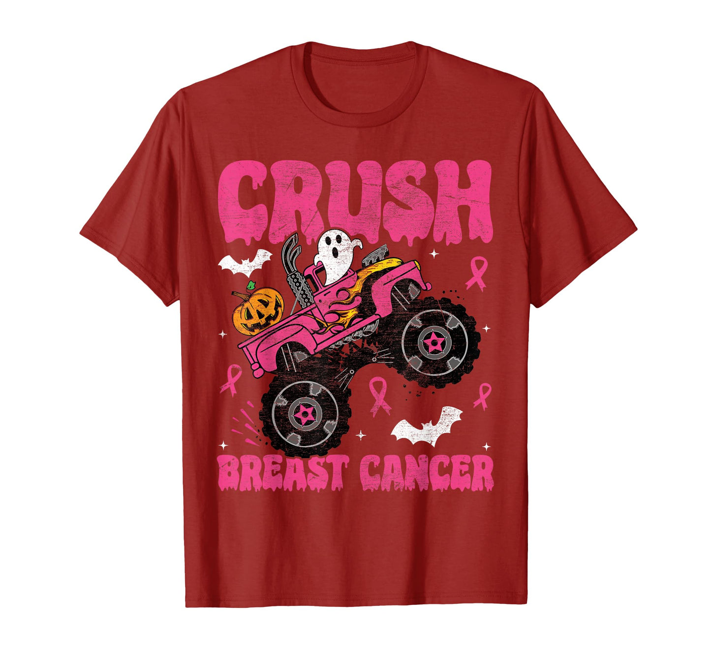 Crush Breast Cancer Awareness Monster Truck Halloween kids T-Shirt