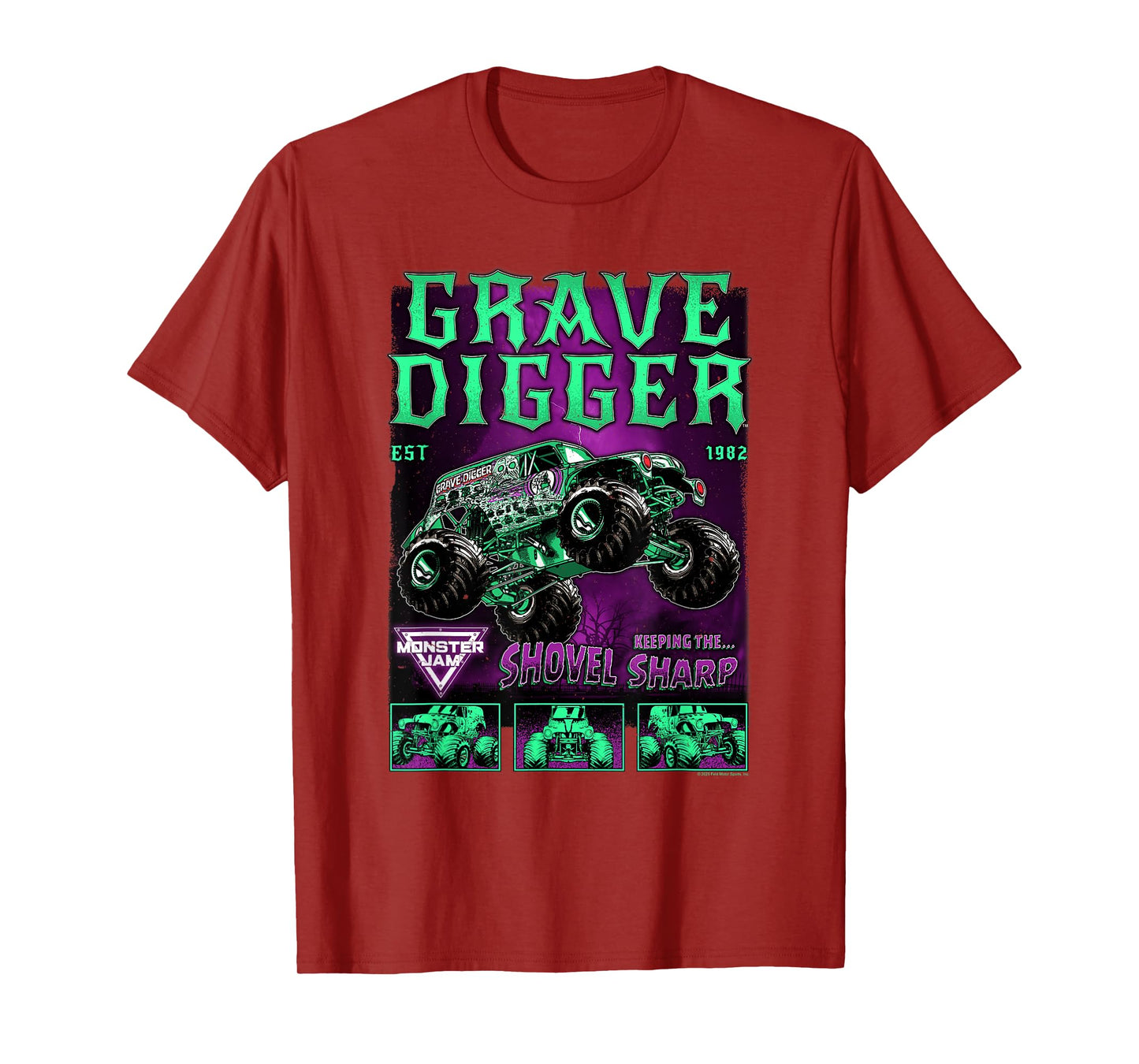Monster Jam Grave Digger Green and Purple Collage T-Shirt