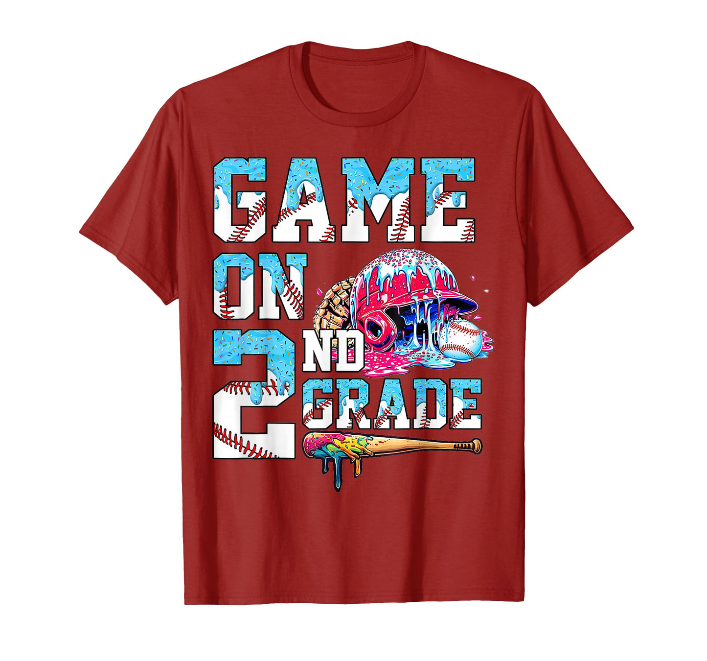 2nd Grade Back to School Baseball Drip Ice Cream Game On T-Shirt
