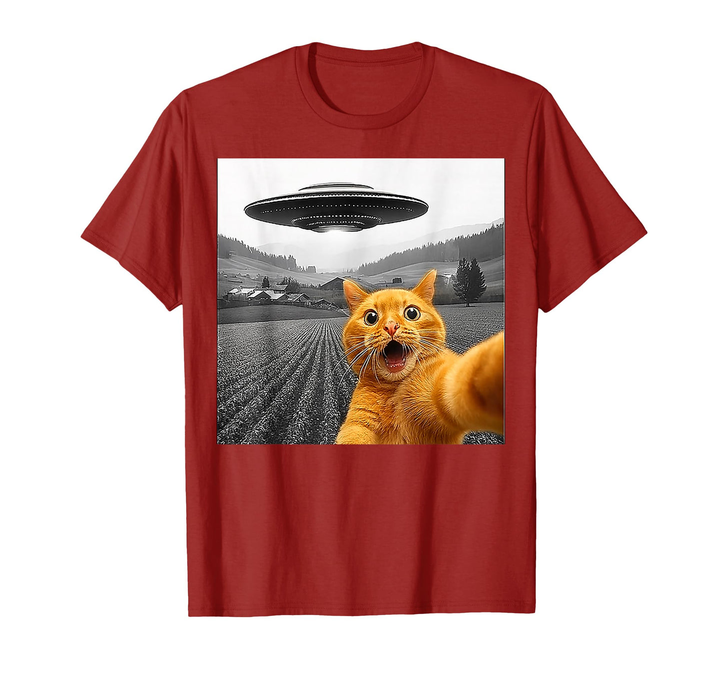 Cat Selfie With Alien UFO Funny Cat Gifts For Men Women Kid T-Shirt