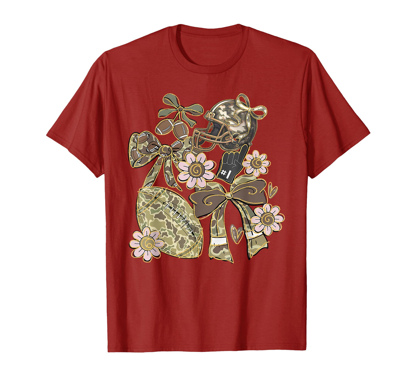 Touchdown Football Game Day Thanksgiving Camo Coquette Bow T-Shirt