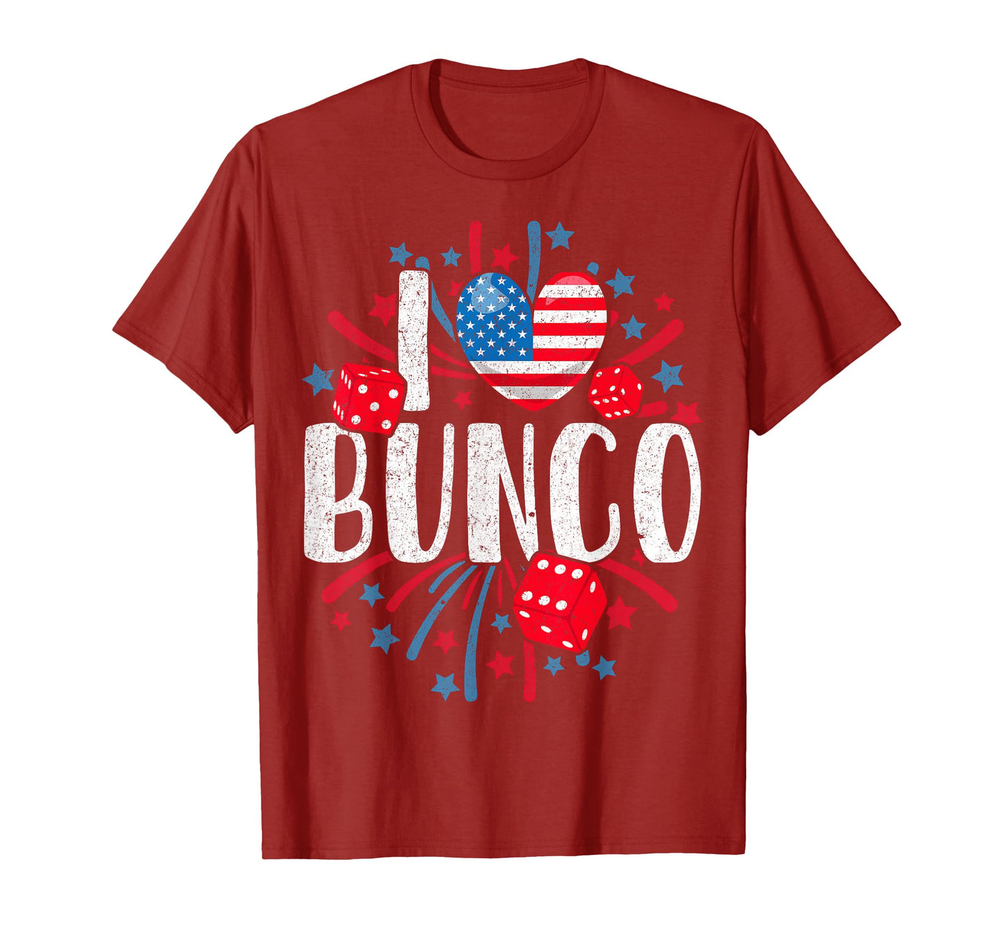 I Love Bunco USA Patriotic Dice Game 4th of July Fireworks T-Shirt