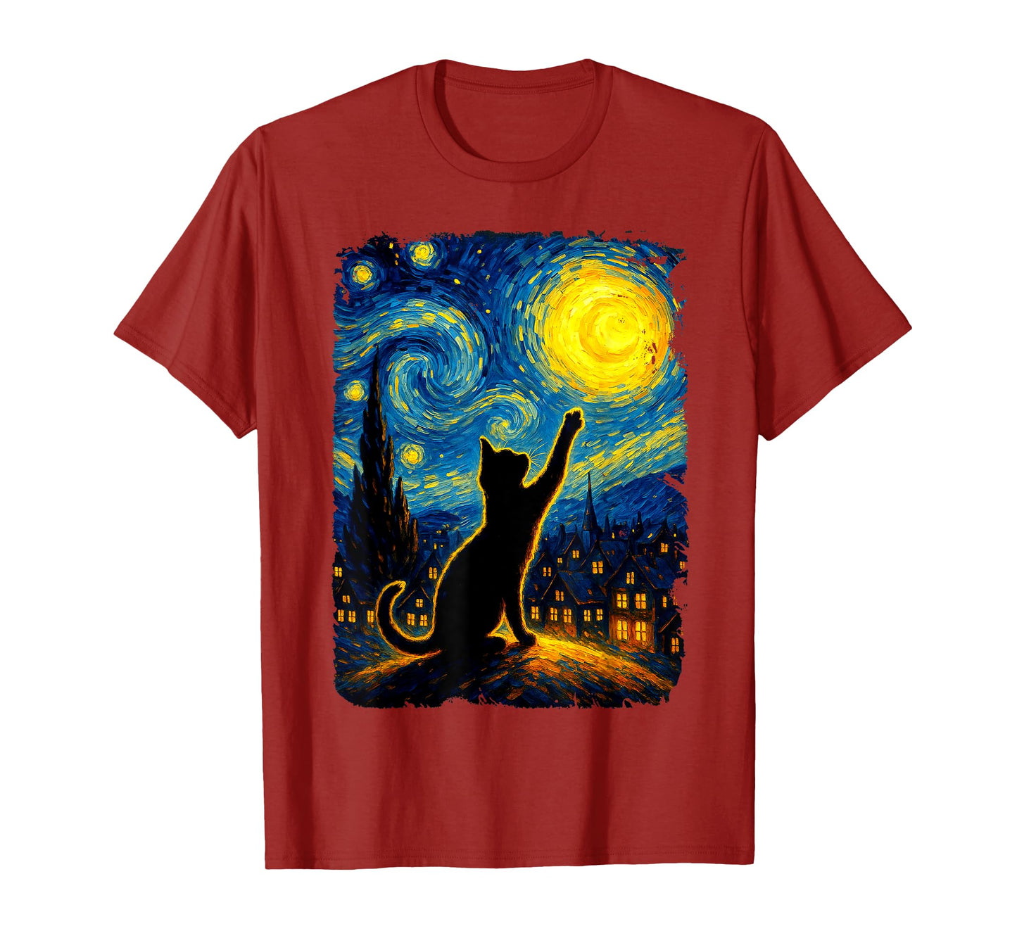 Black Cat Starry Night Van Gogh Cat, Cat Mom, Cat Dad T-Shirt