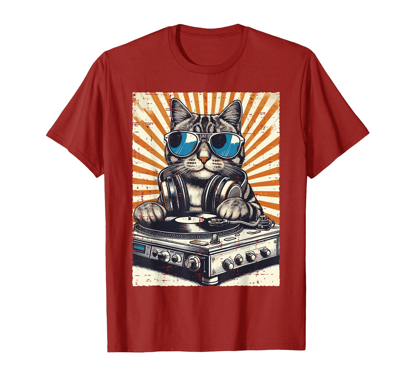 Cat Dj Headphone Turntable Vintage Music EDM Men Women Kids T-Shirt
