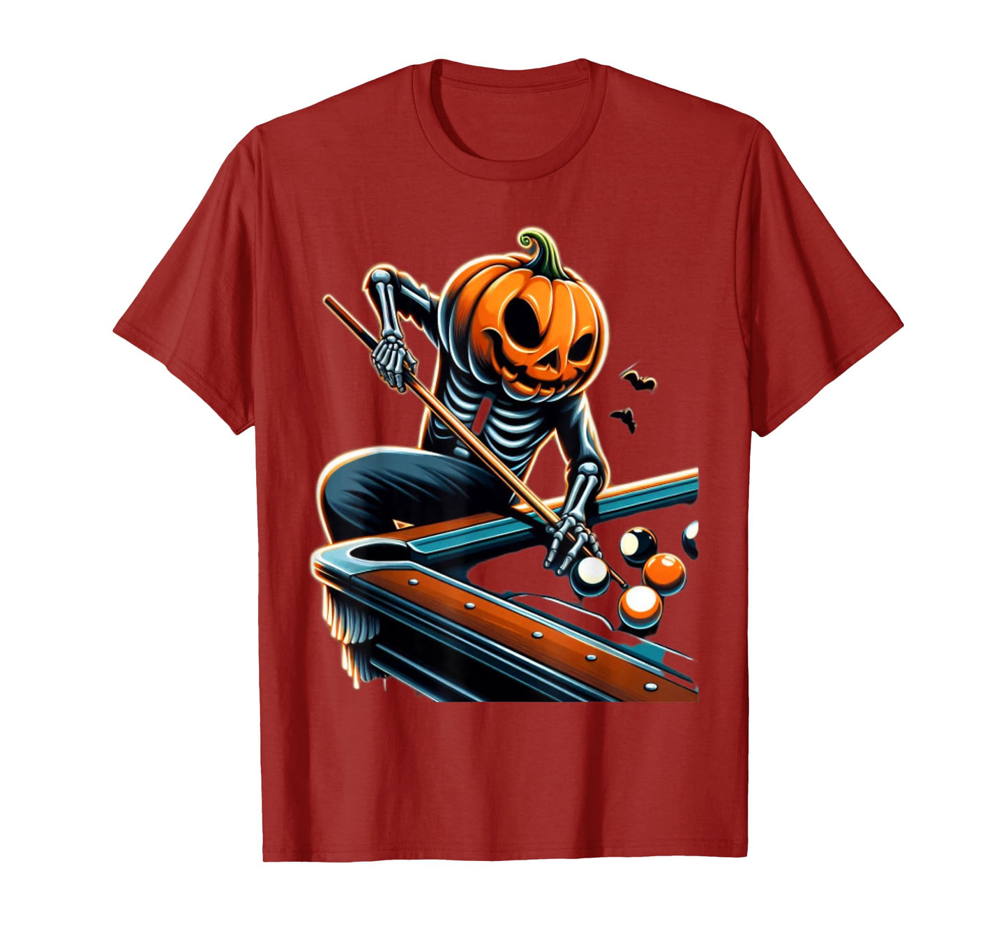 Funny Halloween Billiards Skeleton Pumpkin T-Shirt