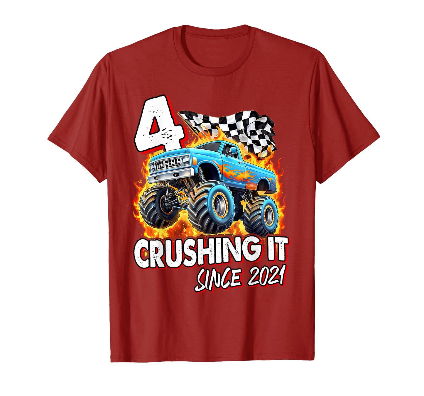 Birthday Monster Truck 4 year Old Boys 4th Party Born 2021 T-Shirt