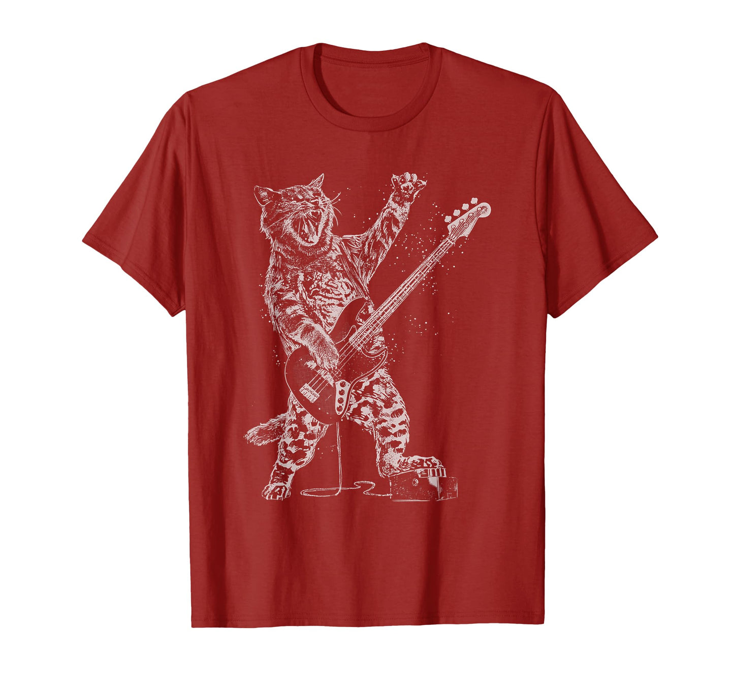 Cat Playing Bass Guitar Shirt for Men Animal Playing Guitar T-Shirt