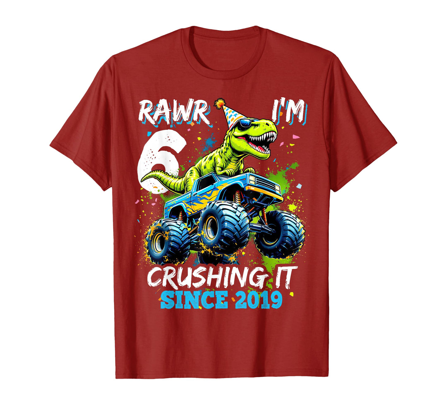 6th Birthday Monster Truck Dinosaur Party Boys Rawr I'm 6 T-Shirt
