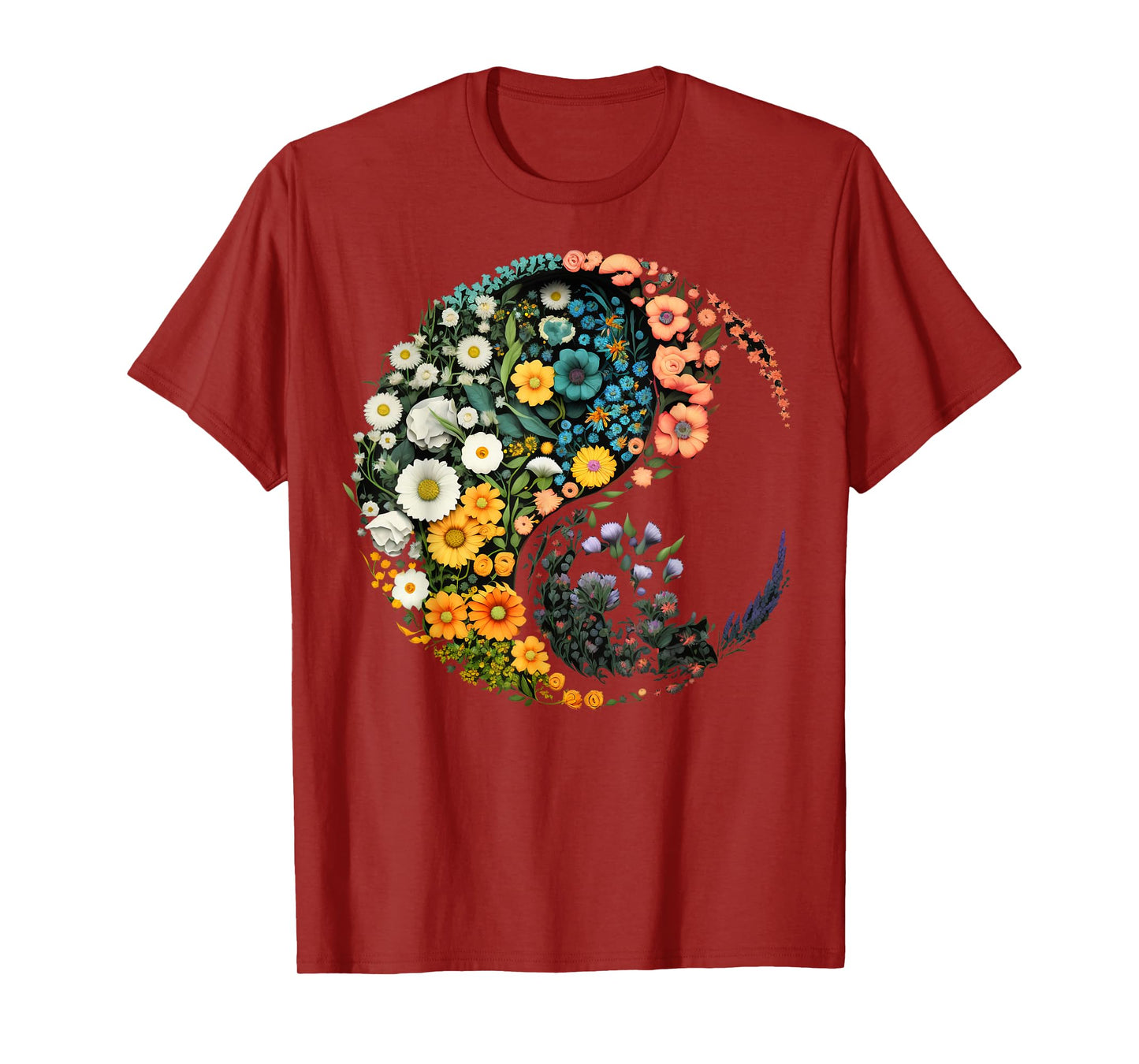 Flower Taoism Yin Yang Symbol on Zen Taijitu Yin Yang T-Shirt