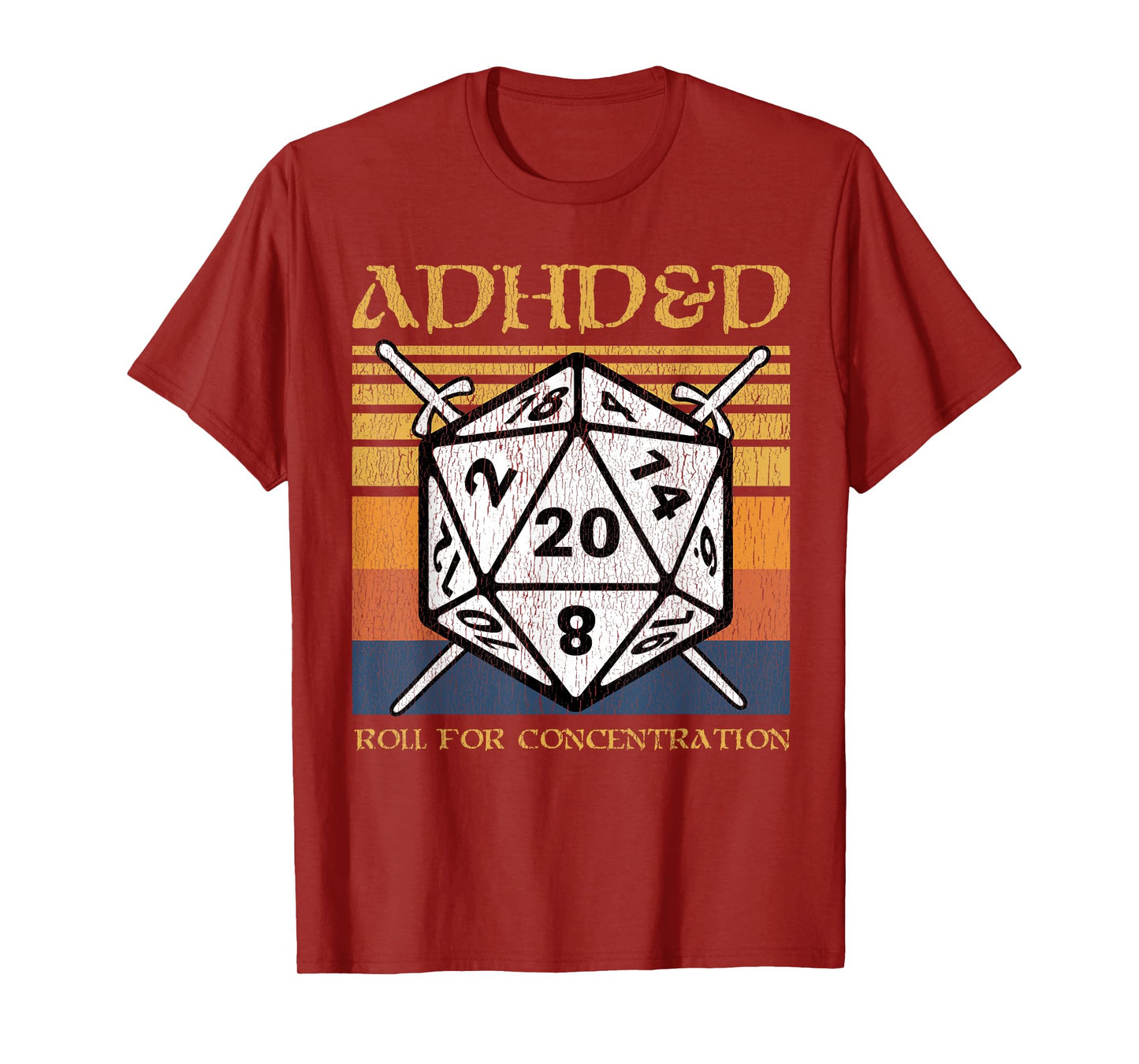ADHD&D Roll For Concentration Retro Funny Table Top Gamer T-Shirt