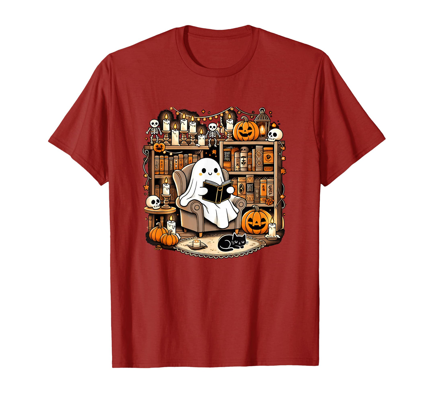 Vintage Ghost Reading Book Lovers Library Halloween Spooky T-Shirt