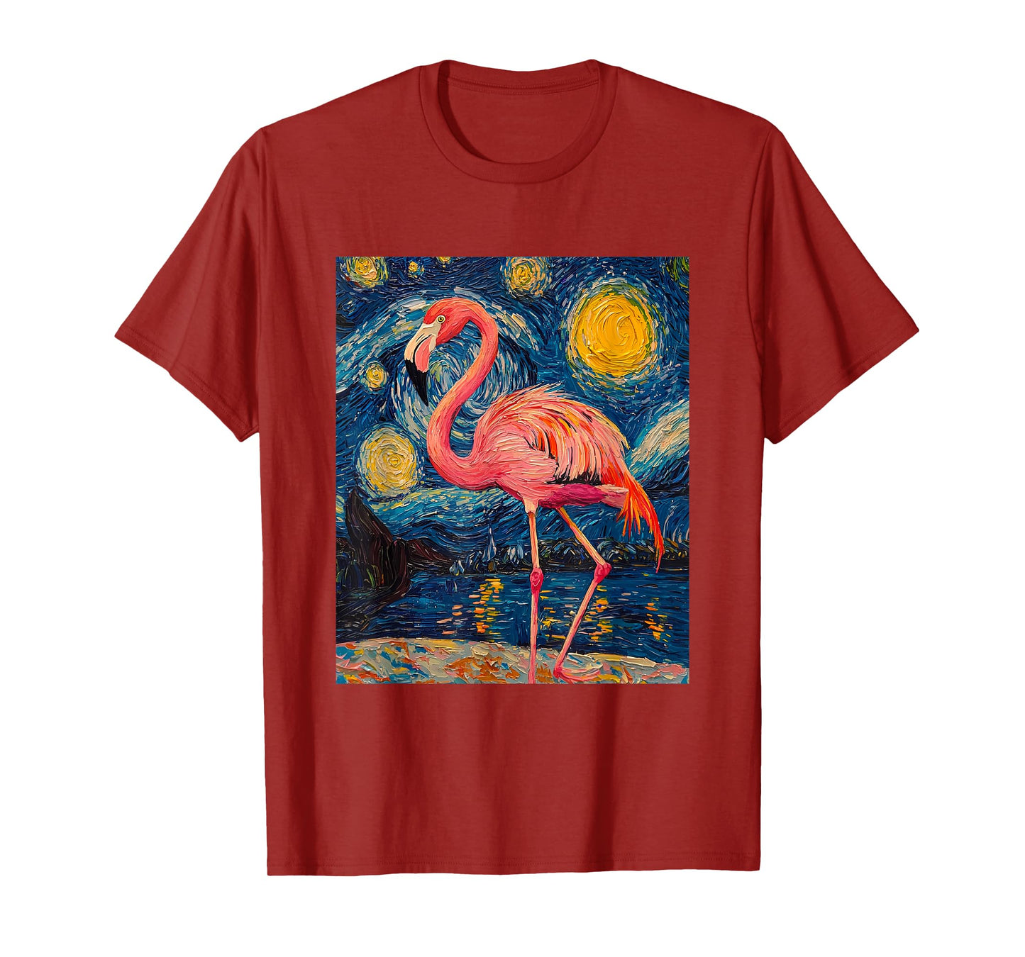 Cute Flamingo - Van Gogh Style - Starry Night T-Shirt