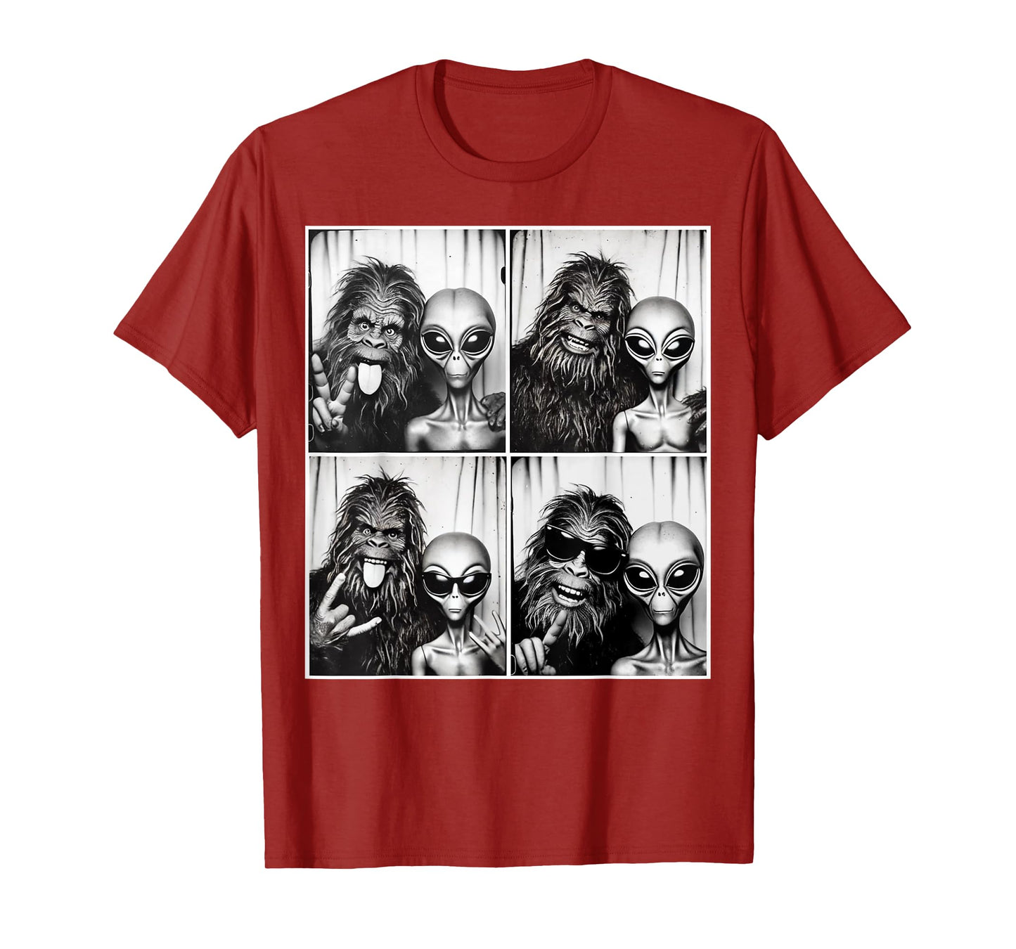 Funny Photobooth Photo Sasquatch UFO Bigfoot And Alien T-Shirt