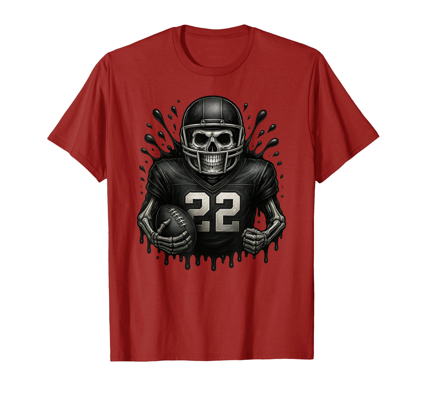 Football Skeleton Running Back Horror Art Halloween Game Day T-Shirt
