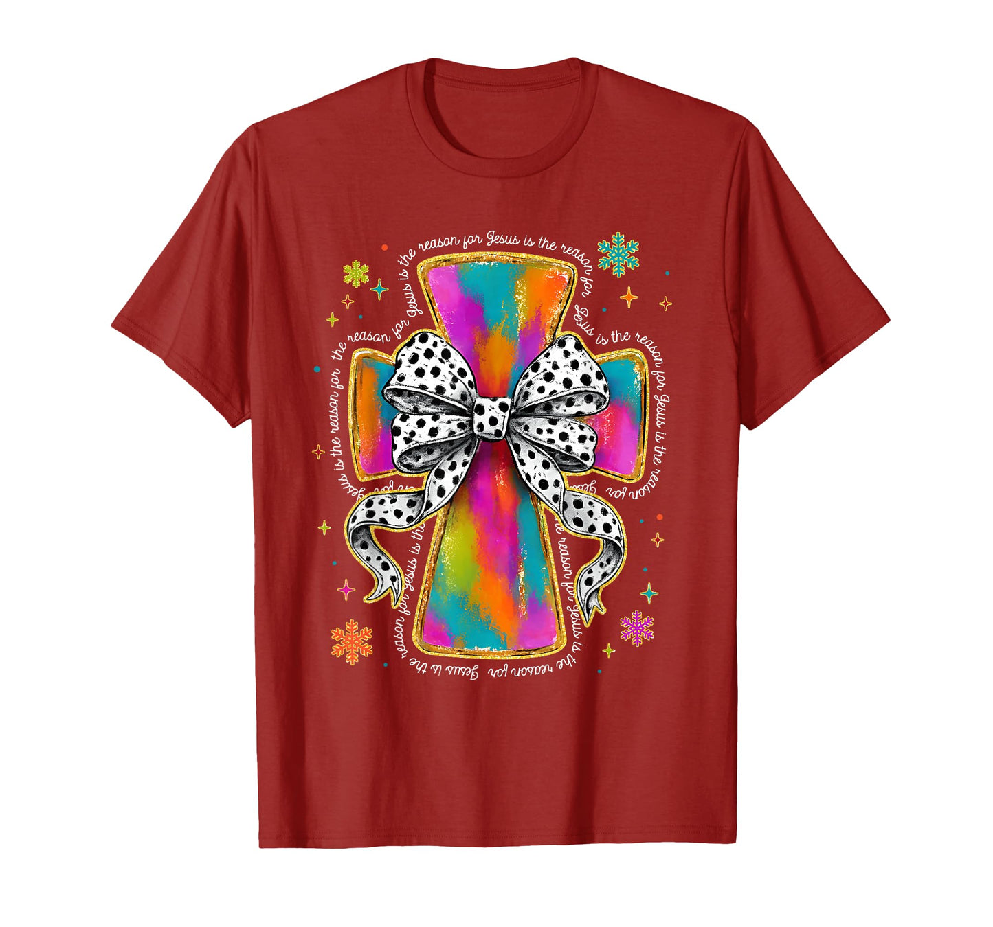 Jesus is The Reason Christian Cross Coquette Bow Christmas T-Shirt
