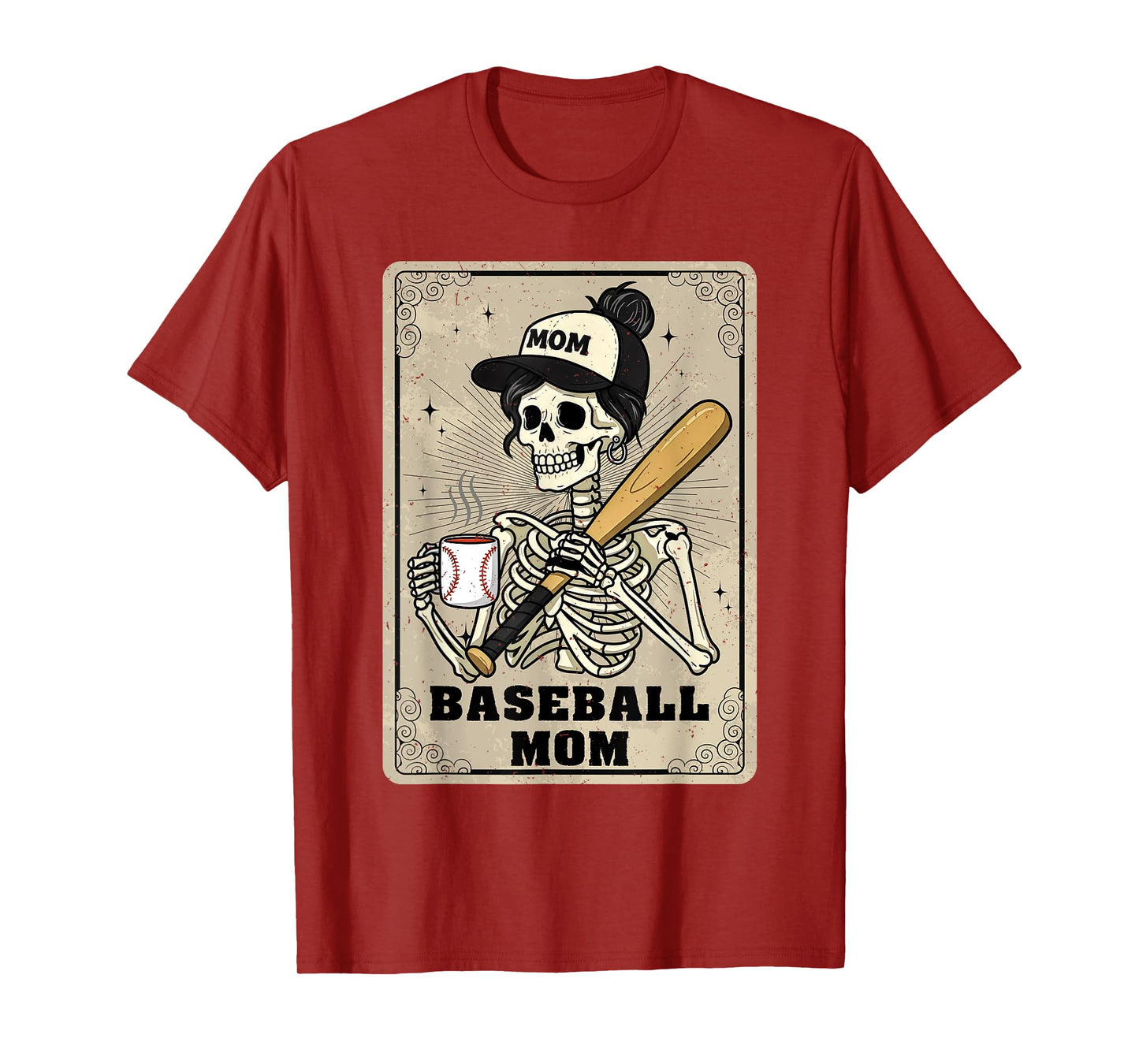 Baseball Mom Skeleton Vintage Tarot Card Funny Mother's Day T-Shirt